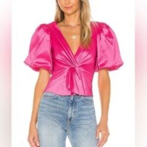 LOVERS + FRIENDS PINK PUFF SLEEVE TOP BLOUSE SMALL